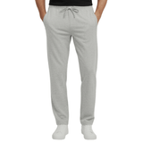 Grå sweatpants sedda framifrån, med dragsko i midjan och sidfickor med dragkedja