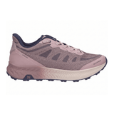 Höger rosa Waldläufer damsneaker i mocka och textil, sedd snett framifrån med snörning och "WATERPROOF" text på sidan