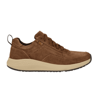 Green Comfort herrsneaker i cognacfärgad mocka från sidan med snörning och dragkedja
