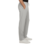 Grå sweatpants sedda från sidan med stängd dragkedja och sidficka