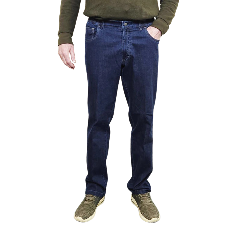 Jeans med stretch och resår i midjan, Mörkblå