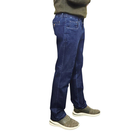 Jeans med stretch och resår i midjan, Mörkblå