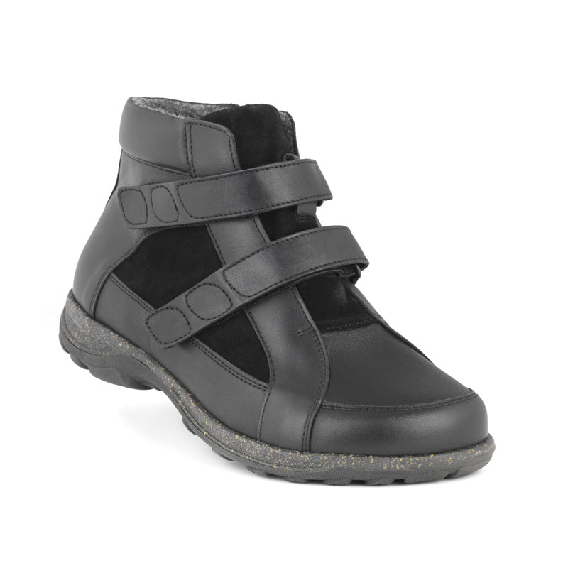 Svart damstövel med kardborreband, New Feet