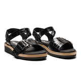 New Feet damesandal - Sort kroko - Seniorshop