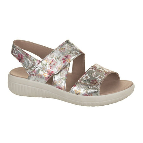 Fidelio damesandal - Sølv med blomster - Seniorshop