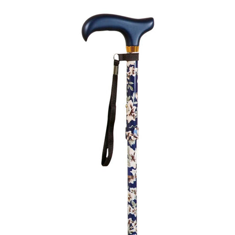 Stok, sammenklappelig, blå med blomster