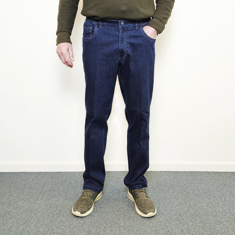 Jeans med stretch och resår i midjan, Mörkblå