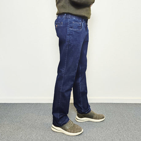 Jeans med stretch och resår i midjan, Mörkblå