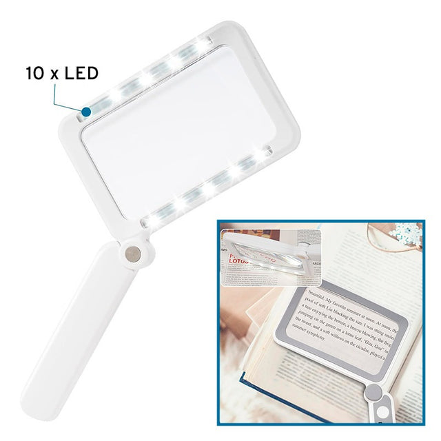 Foldbar læselup med LED-lys - 4x forstørrelse