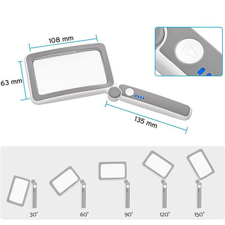 Foldbar læselup med LED - lys - 4x forstørrelse - Seniorshop