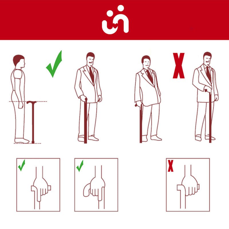 Käpp med steglös höjd - Svart med mönster